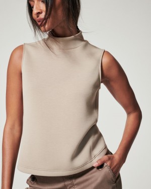 Beige Spanx AirEssentials Mock Neck Top | RGIHQ-1538