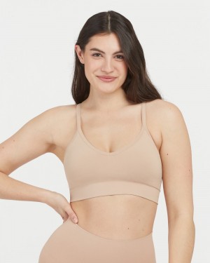 Beige Spanx EcoCare Seamless Shaping Longline Bralette | ERQWV-3517