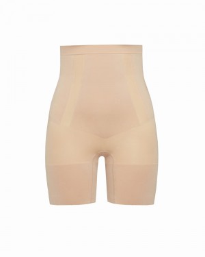 Beige Spanx OnCore High-Waisted Mid-Thigh Short | ZVRLE-2581