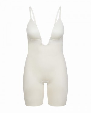 Beige Spanx Suit Your Fancy Plunge Low-Back Mid-Thigh Bodysuit | LOMND-6532