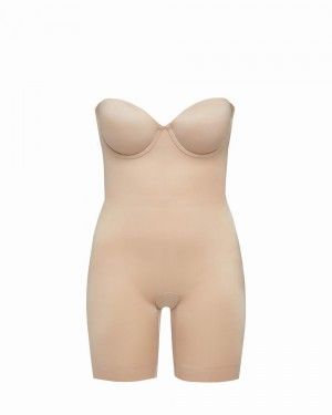 Beige Spanx Suit Your Fancy Strapless Cupped Mid-Thigh Bodysuit | IVDOL-6805