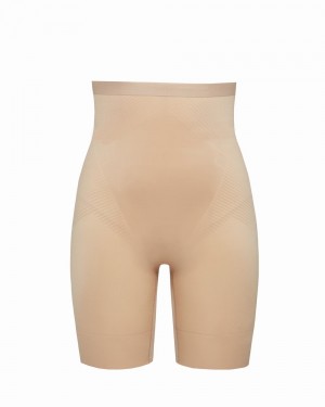 Beige Spanx Thinstincts® 2.0 High-Waisted Mid-Thigh Short | KIMNW-7912