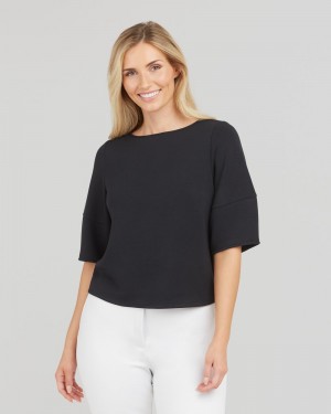 Black Spanx AirEssentials Puff Sleeve ‘At-the-Hip’ Top | WJVOZ-0345