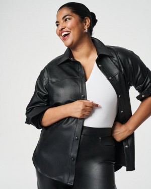 Black Spanx Leather-Like Oversized Shacket | UYZHX-3750