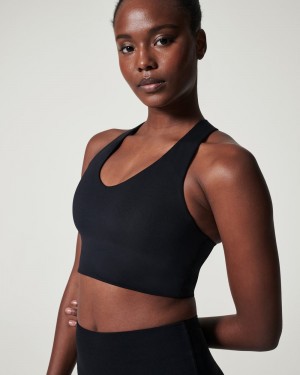 Black Spanx Longline Medium Impact Sports Bra | BKIQO-3274