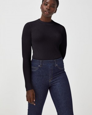 Black Spanx Seamless Swirl Long Sleeve Shirt | JOQEZ-5438