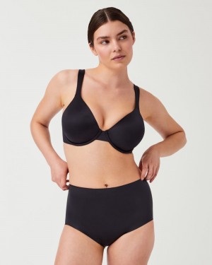 Black Spanx Shaping Satin Unlined Full Coverage Bra | GWAOJ-3470