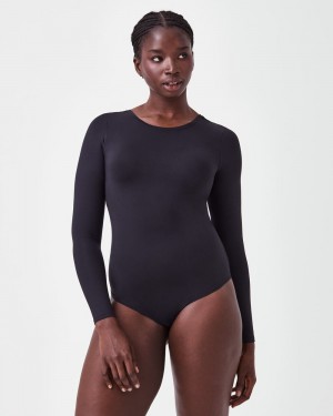 Black Spanx Suit Yourself Long Sleeve Scoop Neck Bodysuit | IDMNW-6098