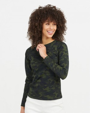 Green Camo Spanx Long Sleeve Swim Shirt | UKCNA-1063