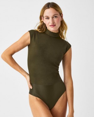 Green Spanx Faux Suede Mock Neck Bodysuit | MUCSI-4582