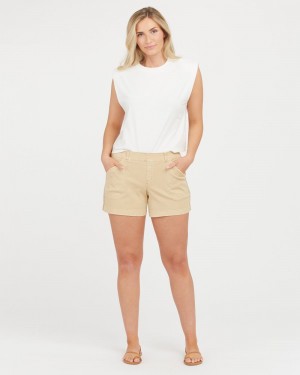 Khaki Spanx Stretch Twill Shorts, 4" | BXEDR-2690