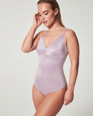 Light Purple Spanx Shaping Satin Thong Bodysuit | LOKPS-2934