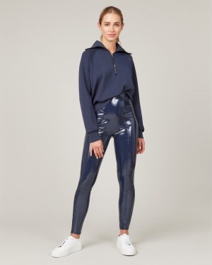 Navy Spanx Faux Patent Leather Leggings | CHWVB-9275