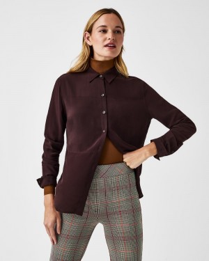 Pink Chocolate Spanx Low Maintenance Silk Button Down | LEXAD-4538