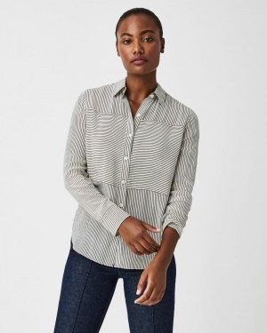 Stripes Spanx Low Maintenance Silk Button Down | ZIJRY-1637