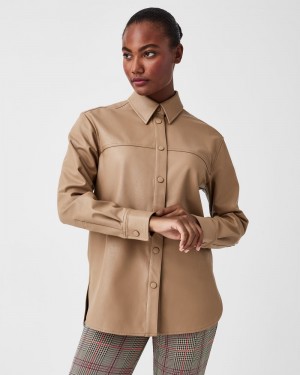 Toffee Spanx Leather-Like Oversized Shacket | QNRBH-8795