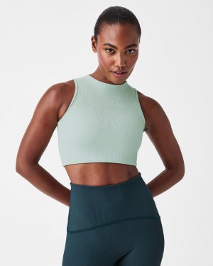 White Spanx Contour Rib Mock Neck Crop Top | JUCVK-4057