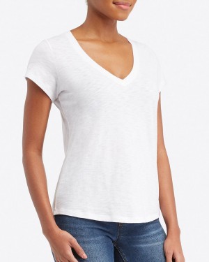 White Spanx Pima Cotton V-Neck Tee | HCFZI-0647