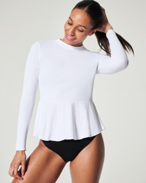 White Spanx Pique Long Sleeve Swim Shirt | RBUWX-3908