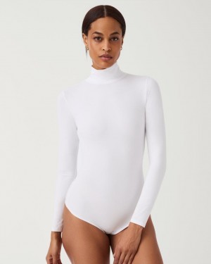 White Spanx Suit Yourself Long Sleeve Turtleneck Thong Bodysuit | YRZPI-3624