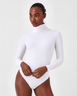 White Spanx Suit Yourself Ribbed Long Sleeve Turtleneck Bodysuit | DPJSY-5069