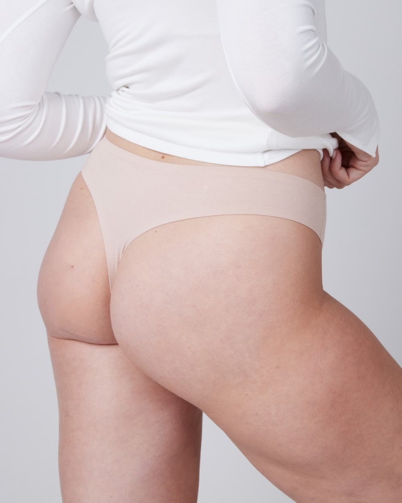 Beige Spanx Ahhh-llelujah® Pima Cotton ‘Fit to You’ Thong | UABVJ-1683