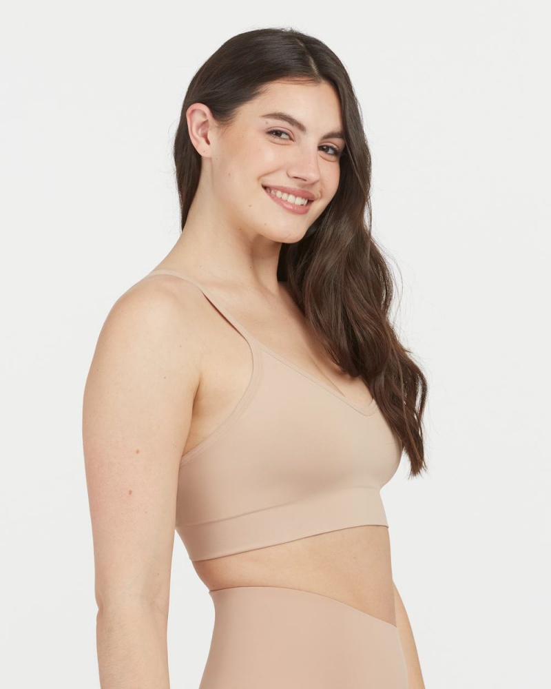 Beige Spanx EcoCare Seamless Shaping Longline Bralette | ERQWV-3517