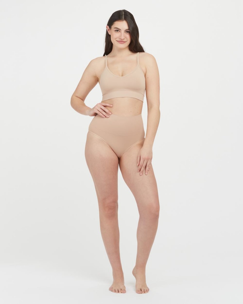 Beige Spanx EcoCare Seamless Shaping Longline Bralette | ERQWV-3517