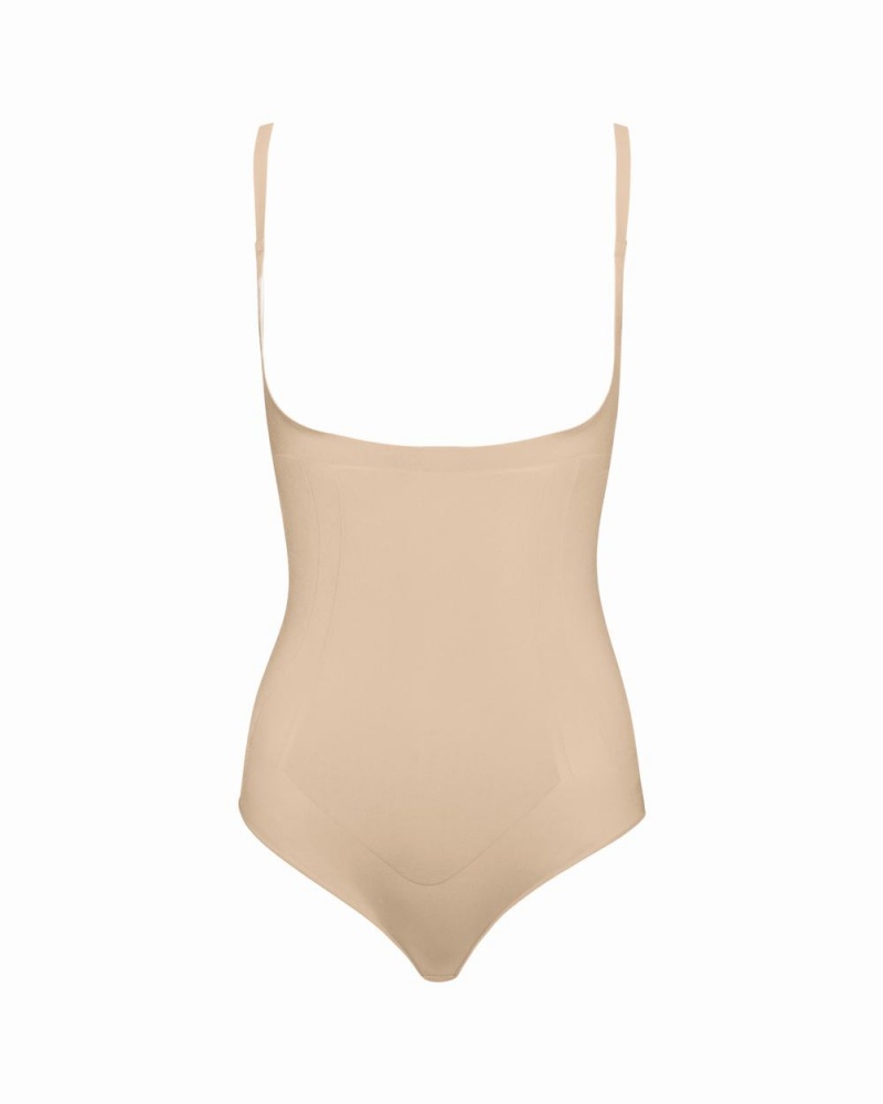 Beige Spanx OnCore Open-Bust Panty Bodysuit | QCFEL-6312