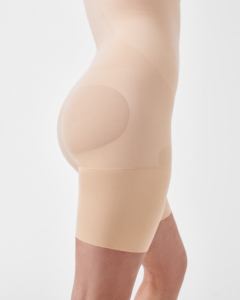 Beige Spanx Power Open-Bust Mid-Thigh Bodysuit | HZXPG-4736