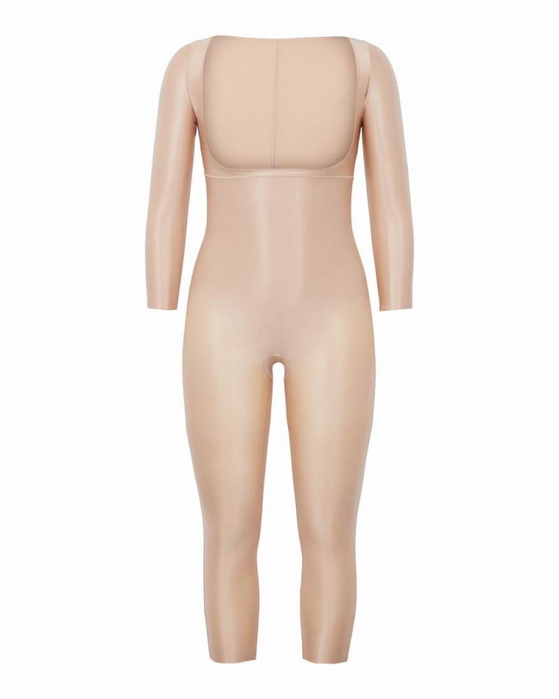 Beige Spanx Suit Your Fancy Open-Bust 3/4 Sleeve Catsuit | TUSQH-8429