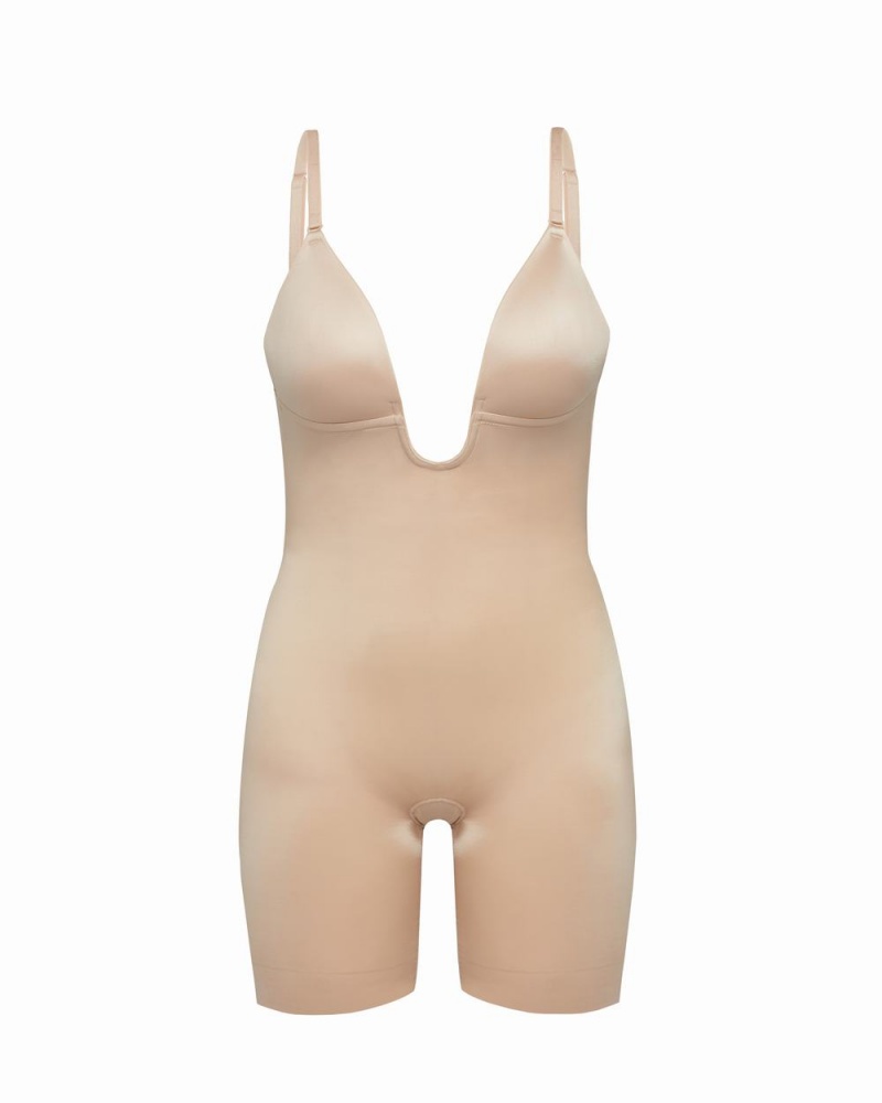 Beige Spanx Suit Your Fancy Plunge Low-Back Mid-Thigh Bodysuit | KLDTJ-6129