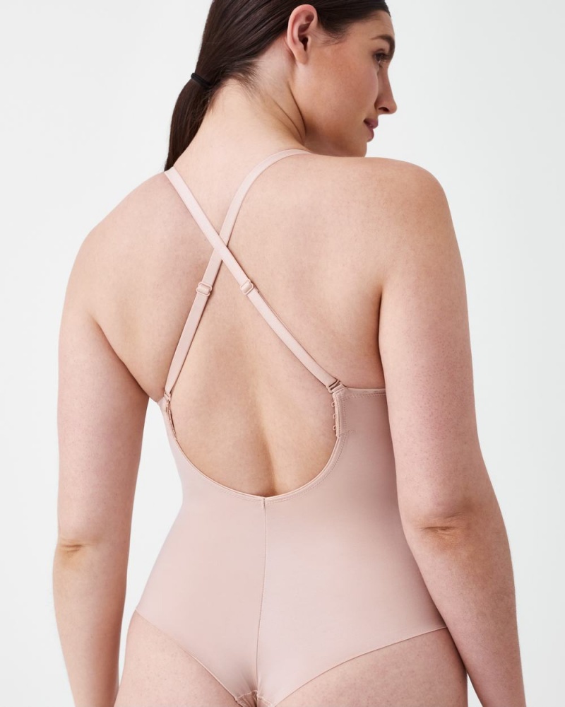 Beige Spanx Suit Your Fancy Plunge Low-Back Thong Bodysuit | KYNDZ-3051