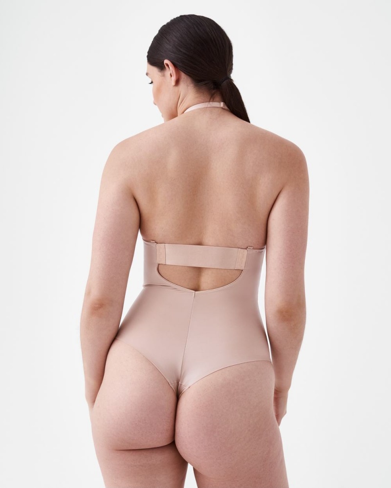 Beige Spanx Suit Your Fancy Plunge Low-Back Thong Bodysuit | KYNDZ-3051