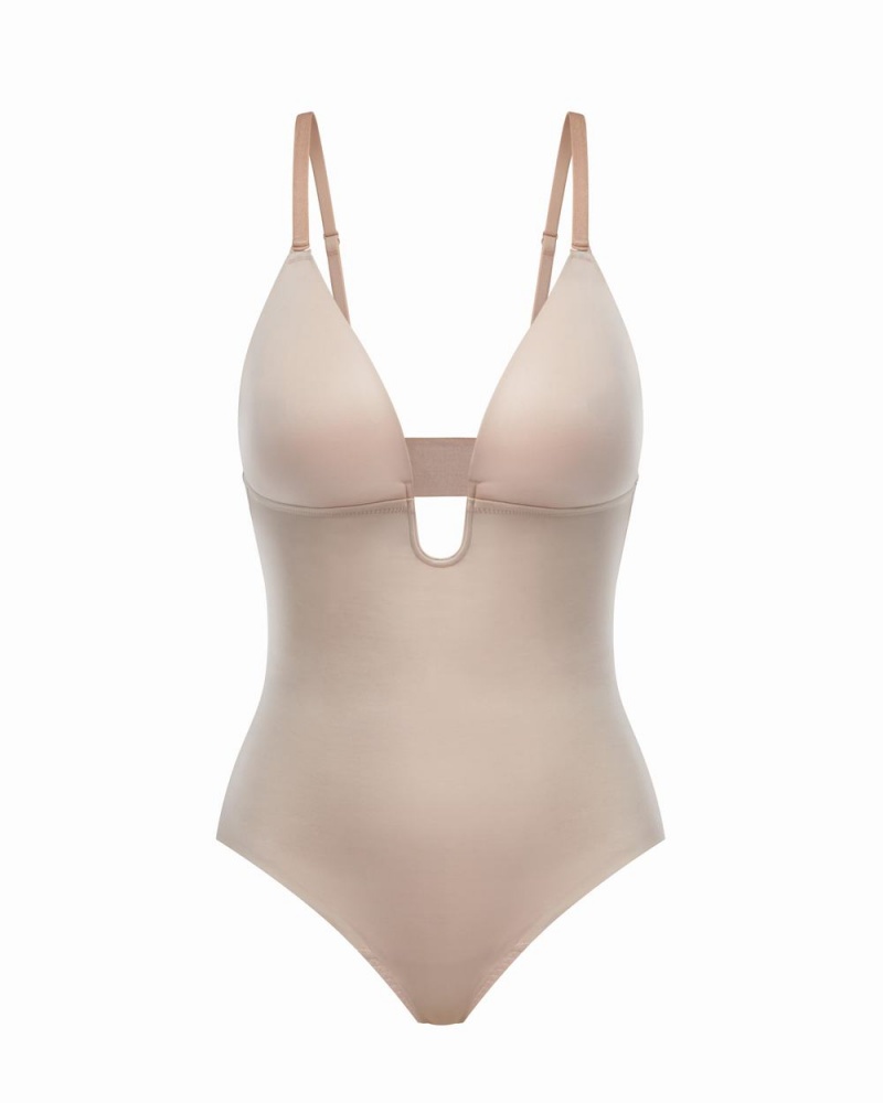 Beige Spanx Suit Your Fancy Plunge Low-Back Thong Bodysuit | KYNDZ-3051