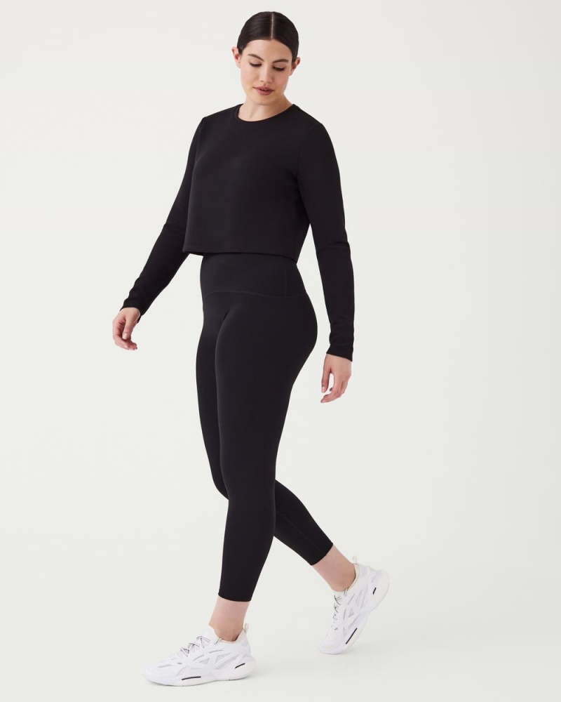 Black Spanx AirEssentials Cropped Long Sleeve Top | GKXRS-2574