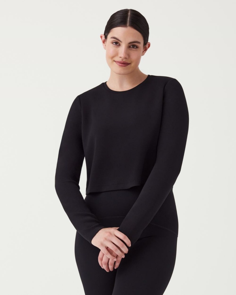 Black Spanx AirEssentials Cropped Long Sleeve Top | GKXRS-2574