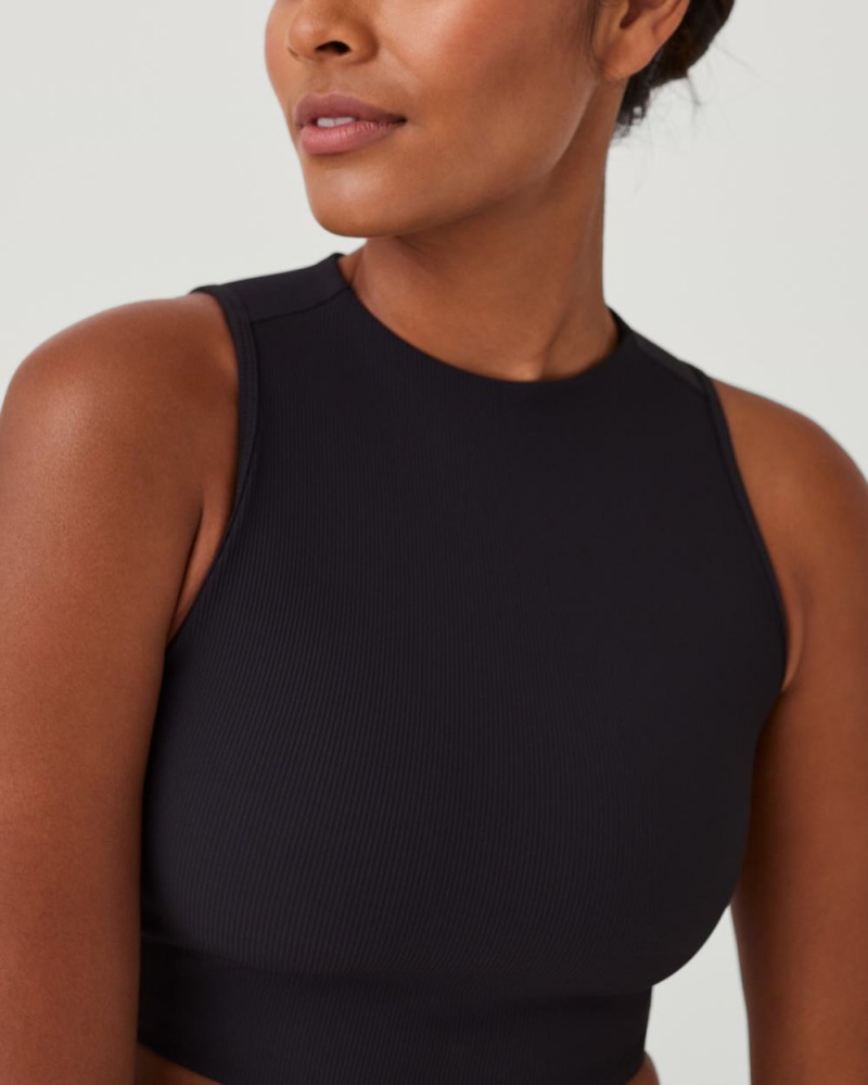 Black Spanx Contour Rib Mock Neck Crop Top | CYGZJ-0231