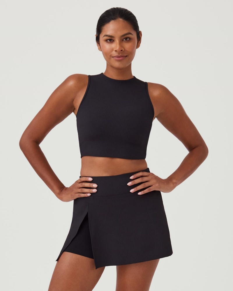 Black Spanx Contour Rib Mock Neck Crop Top | CYGZJ-0231