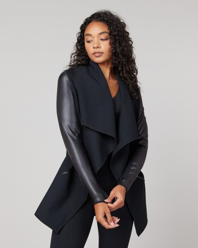 Black Spanx Drape Front Jacket | WCXZM-2436