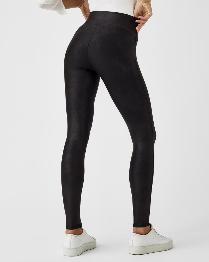 Black Spanx Faux Leather Fleece-Lined Leggings | KPXEQ-9531