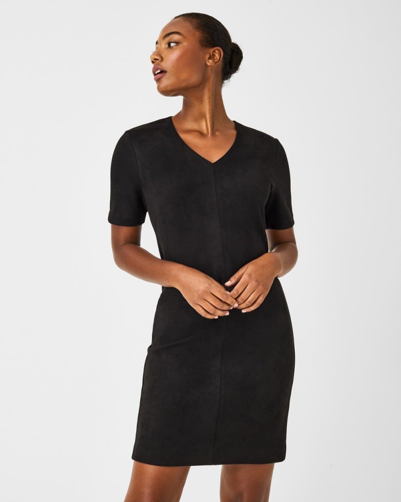 Black Spanx Faux Suede Column Dress | ZDMGI-6340