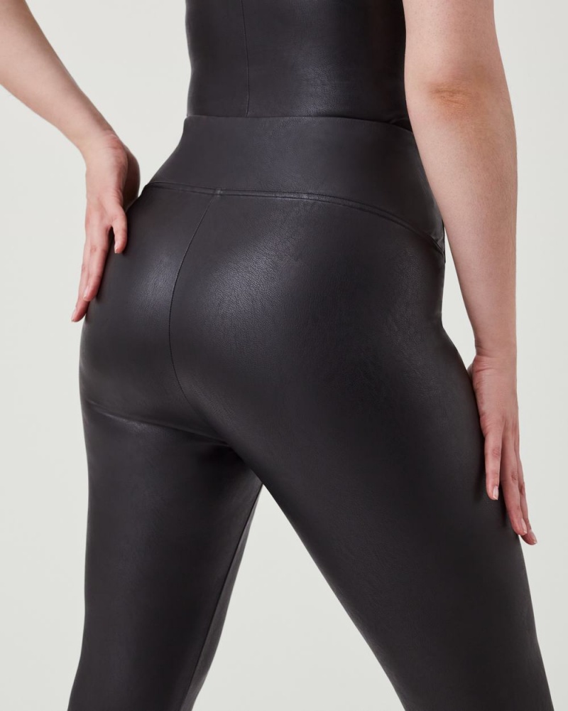 Black Spanx Leather-Like Front Slit Skinny | LAFIH-3527