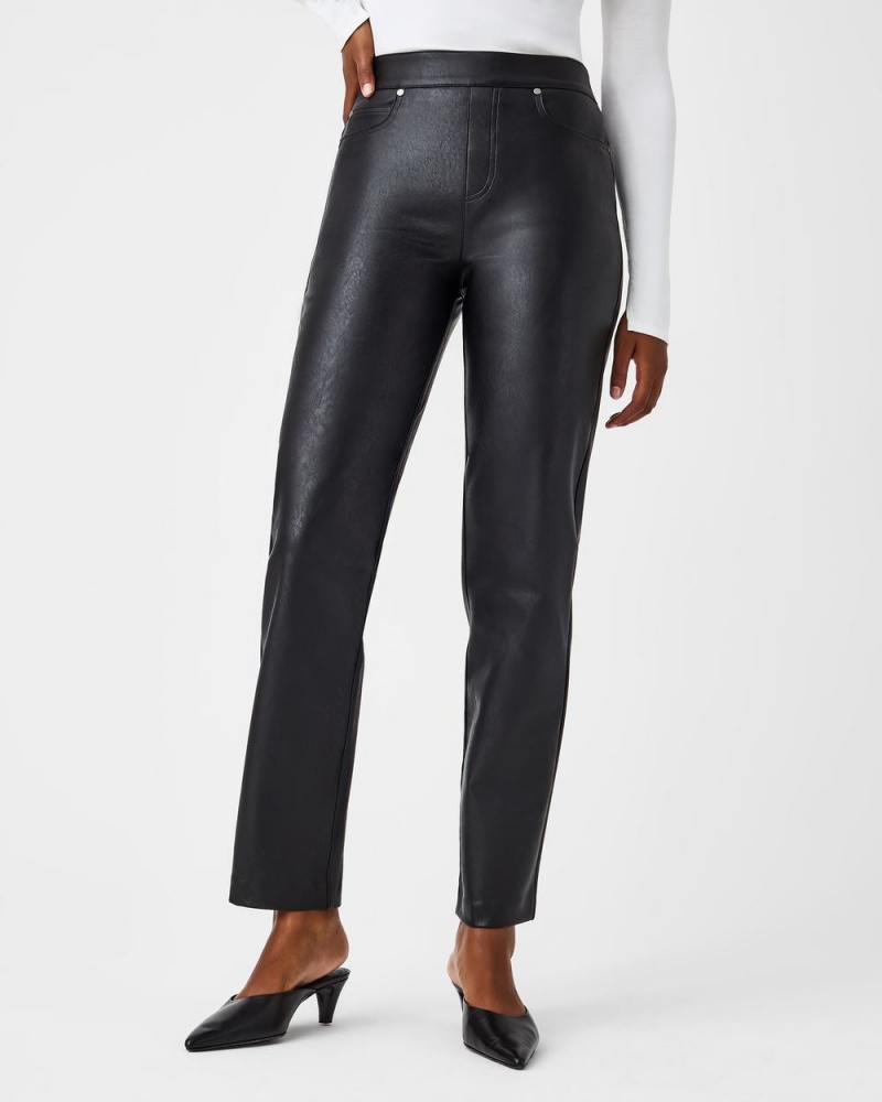 Black Spanx Leather-Like Slim Straight Pant | VDJXQ-4392