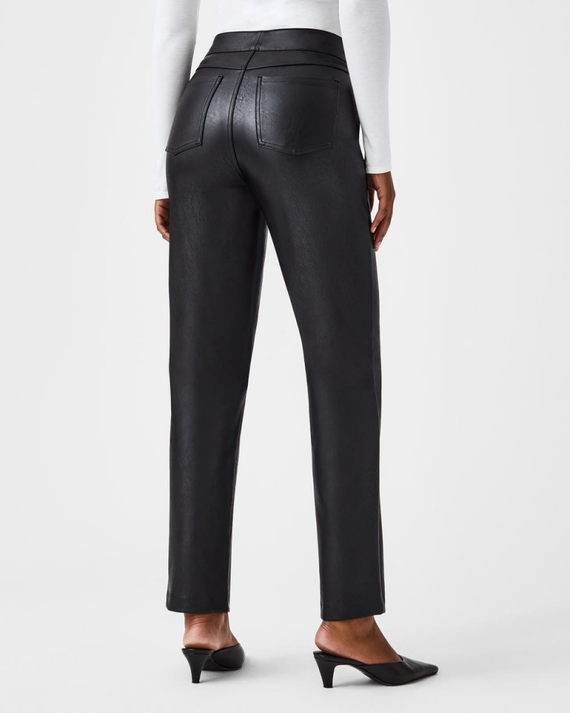 Black Spanx Leather-Like Slim Straight Pant | VDJXQ-4392