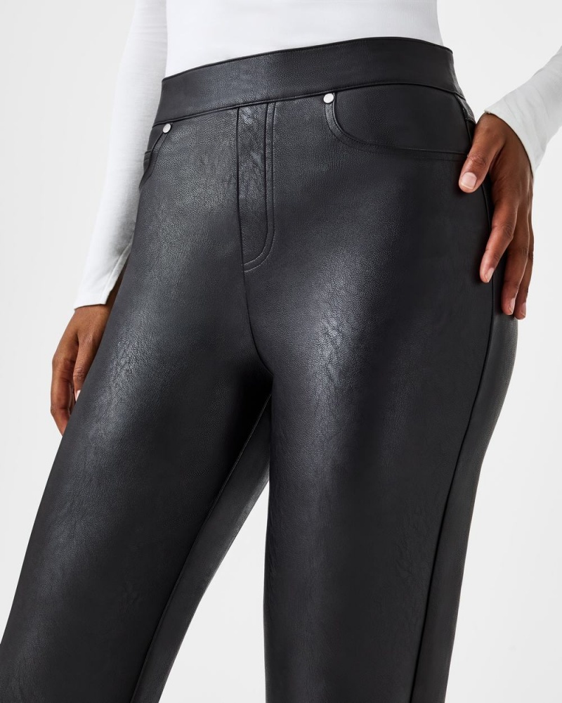 Black Spanx Leather-Like Slim Straight Pant | VDJXQ-4392