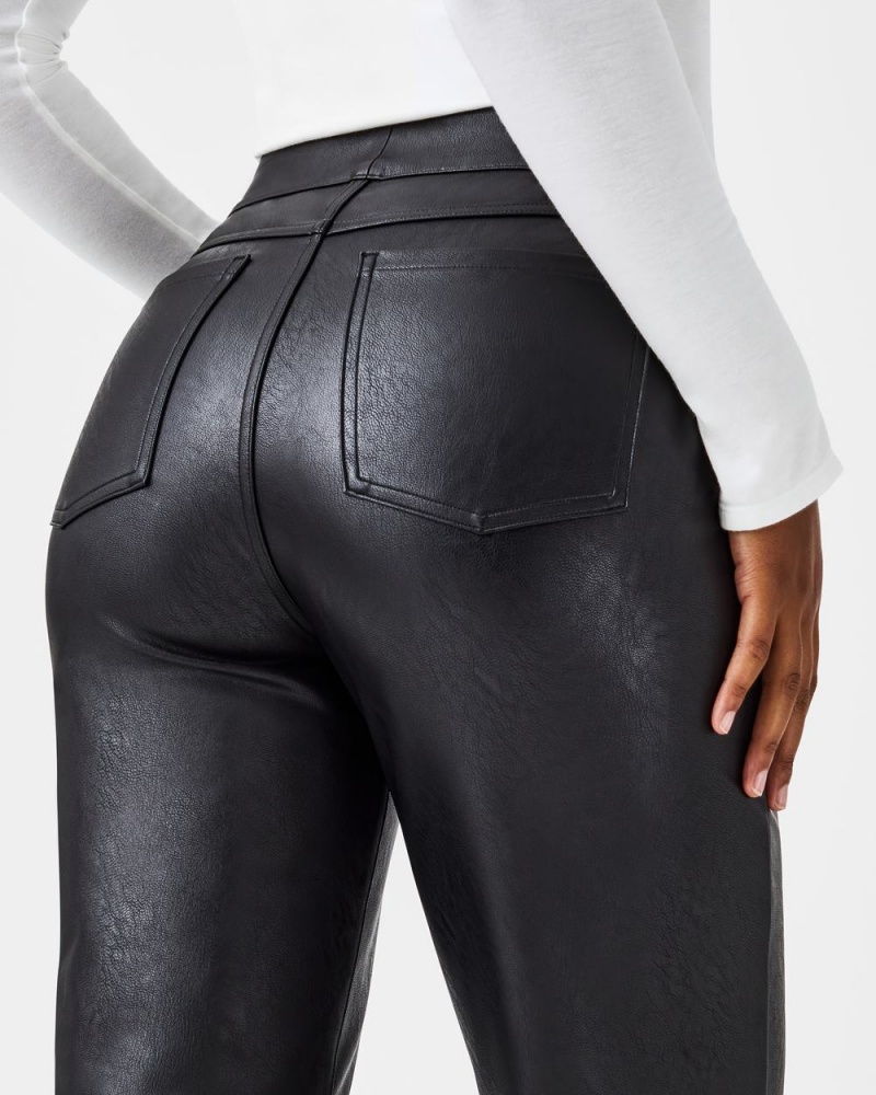 Black Spanx Leather-Like Slim Straight Pant | VDJXQ-4392