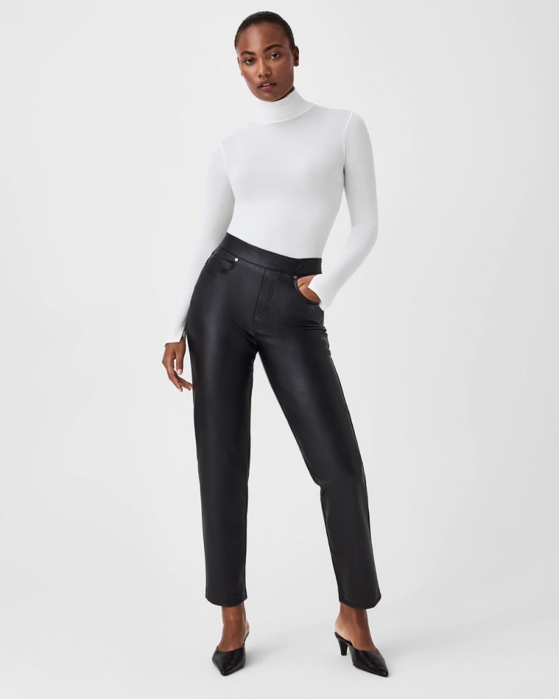 Black Spanx Leather-Like Slim Straight Pant | VDJXQ-4392