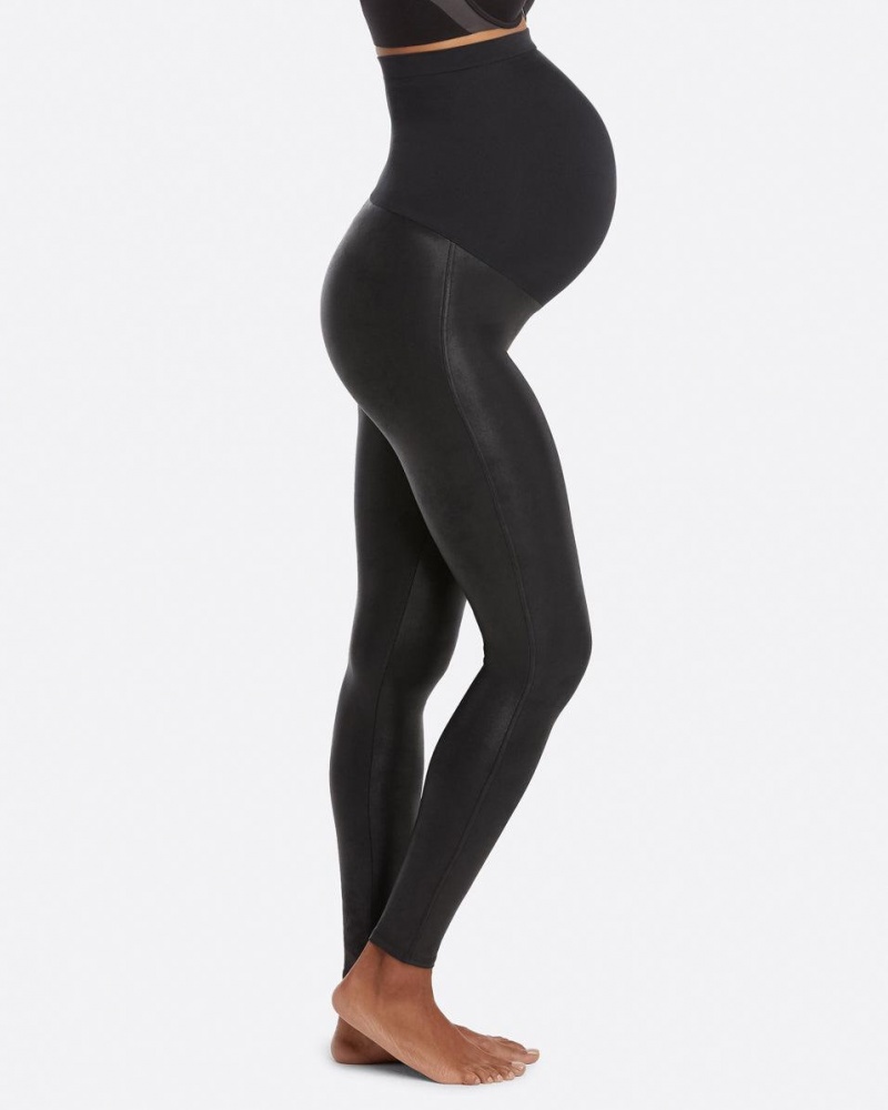 Black Spanx Mama Faux Leather Leggings | UQJWO-6351