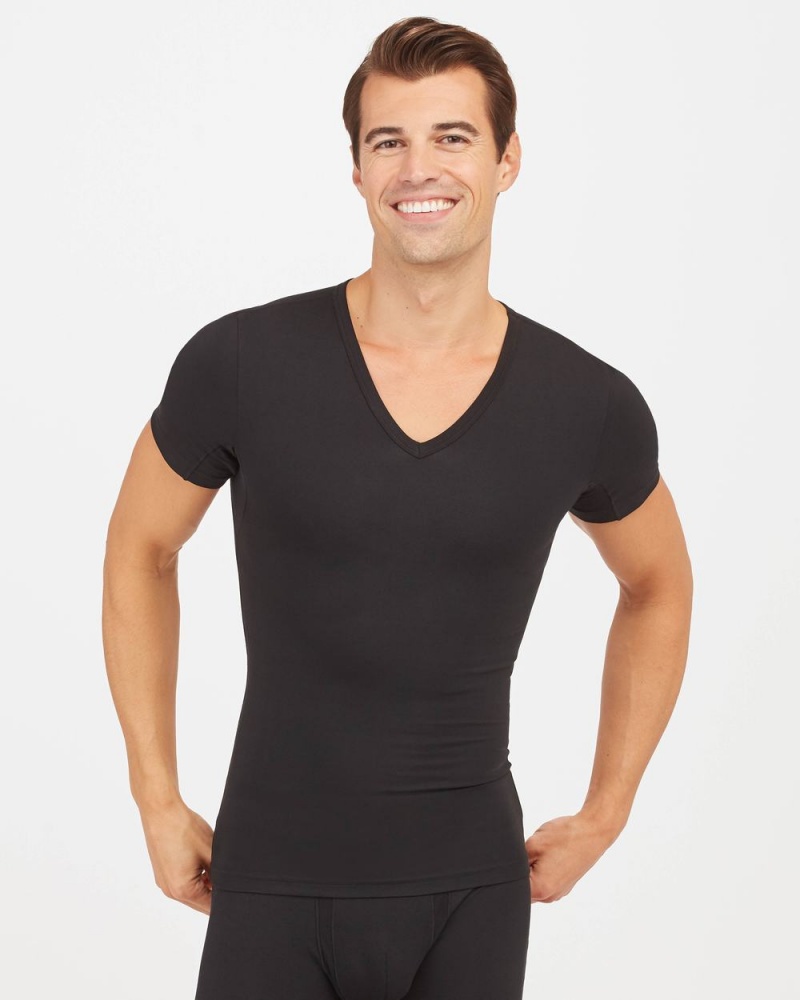 Black Spanx Sculpt Cotton V-Neck | INUBD-3405